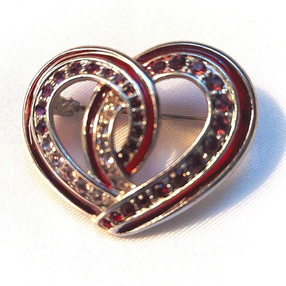 Heart Brooch with‎ Red Rhinestones